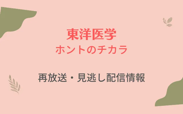 東洋医学ホントのチカラ「心と体を整えるSP」画像